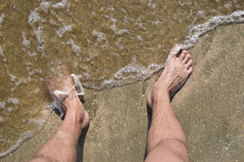 Legs Men on the Sea Sand Near Sea Wave Stock Image Image of summer