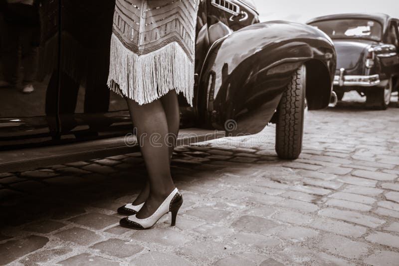 black foot vintage nylons and spike heels