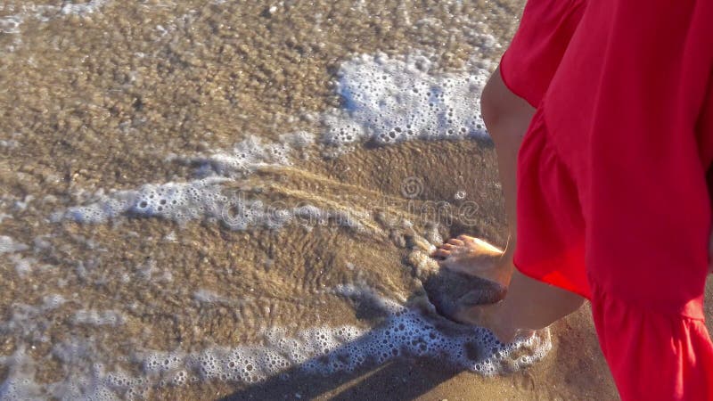 Legs of a Young Girl in the Waves of the Ocean. Stock Video - Video of naked, barefoot: 195906029