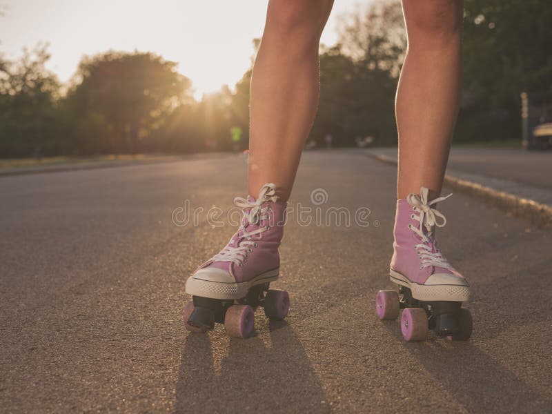 Legs of Young Woman Roller Skating in Park Stock Image Image of people, happy 54136517