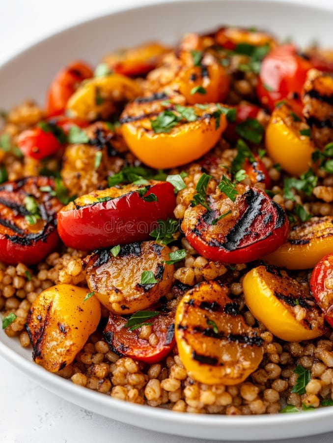 Legume la grătar cu cușcuș într-un bol royalty free stock photo