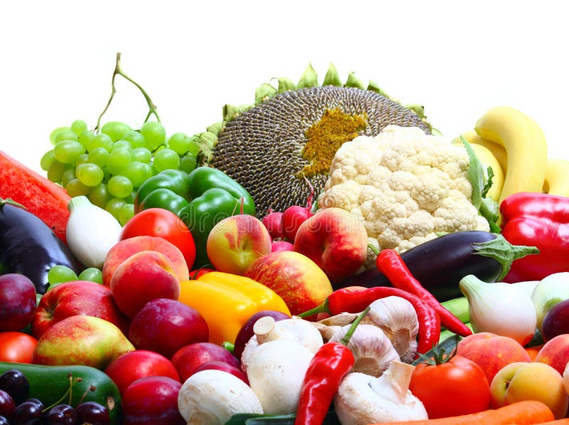 Fresh Vegetables, Fruits and other foodstuffs on white. Fresh Vegetables, Fruits and other foodstuffs on white