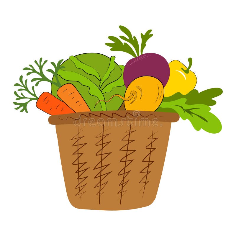 Legumes frescos na cesta isolada no branco ilustração do vetor Legumes frescos na cesta isolada no branco ilustração do vetor