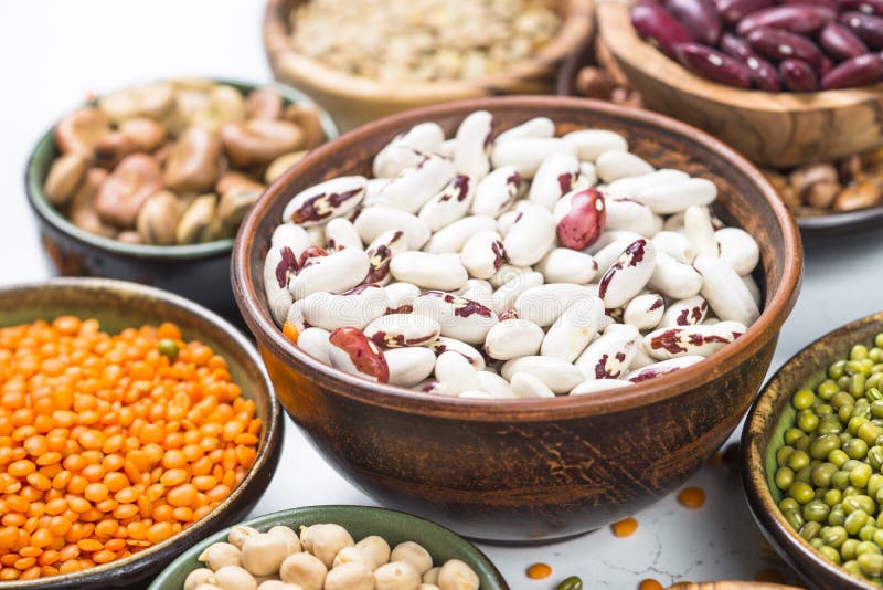 Legumes, Lentils, Chikpea and Beans Assortment on White. Stock Image ...