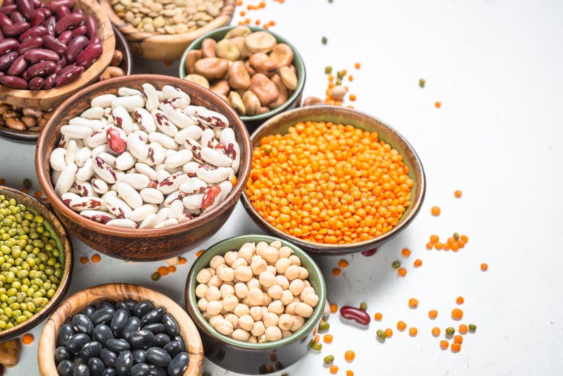 Legumes, Lentils, Chikpea and Beans Assortment on White. Stock Photo ...
