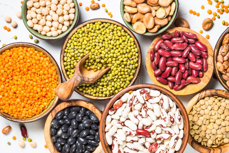 Legumes, Lentils, Chikpea and Beans Assortment on White. Stock Photo ...