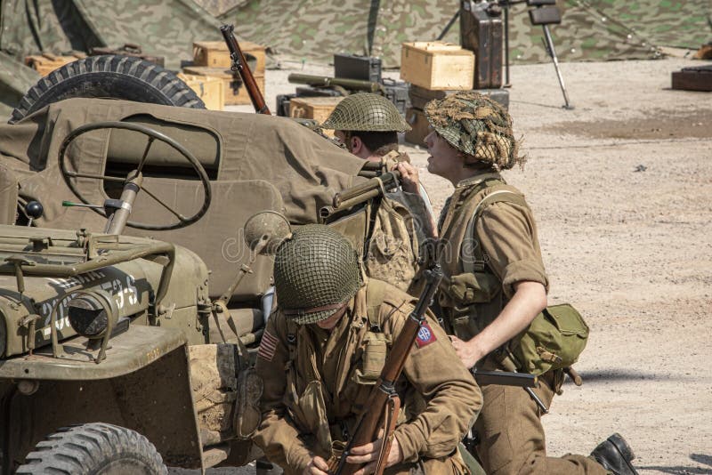 Men Dressed in Wartime US Army Soldiers Uniform Reenacting Military ...