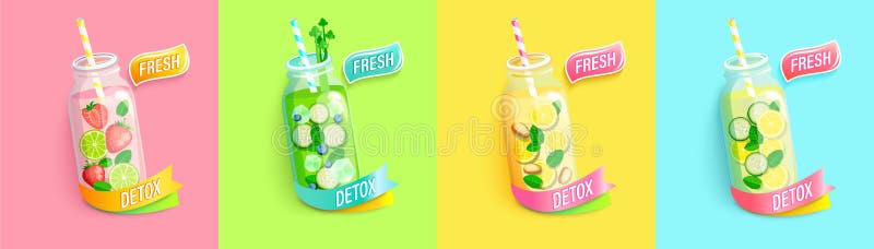 Leichter Sommer Detoxsatz. vektor abbildung
