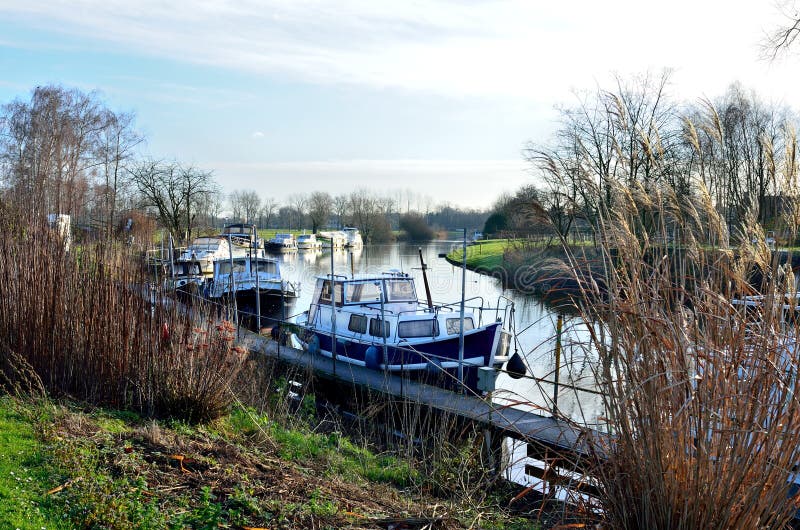 Old Sloop On The River The Leie (Lys) In Astene, Belgium Stock Photo ...