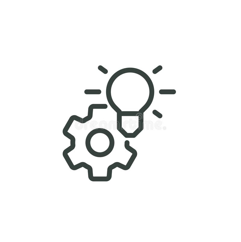 Leitbild der Theorie und Praxis von Innovationslösungen. Glühlampe und Getriebe. Vektor stock abbildung
