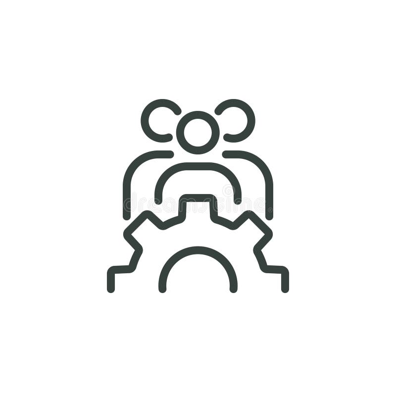 Leitbild des Teamtrainingsteams zur Entwicklung des CRM-Systems. Zeichengruppe mit drei Personen mit Getriebe. Vektor vektor abbildung