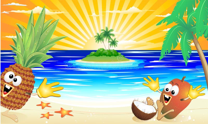 leka för exotiska frukter för strand roligt vektor illustrationer leka för exotiska frukter för strand roligt vektor illustrationer