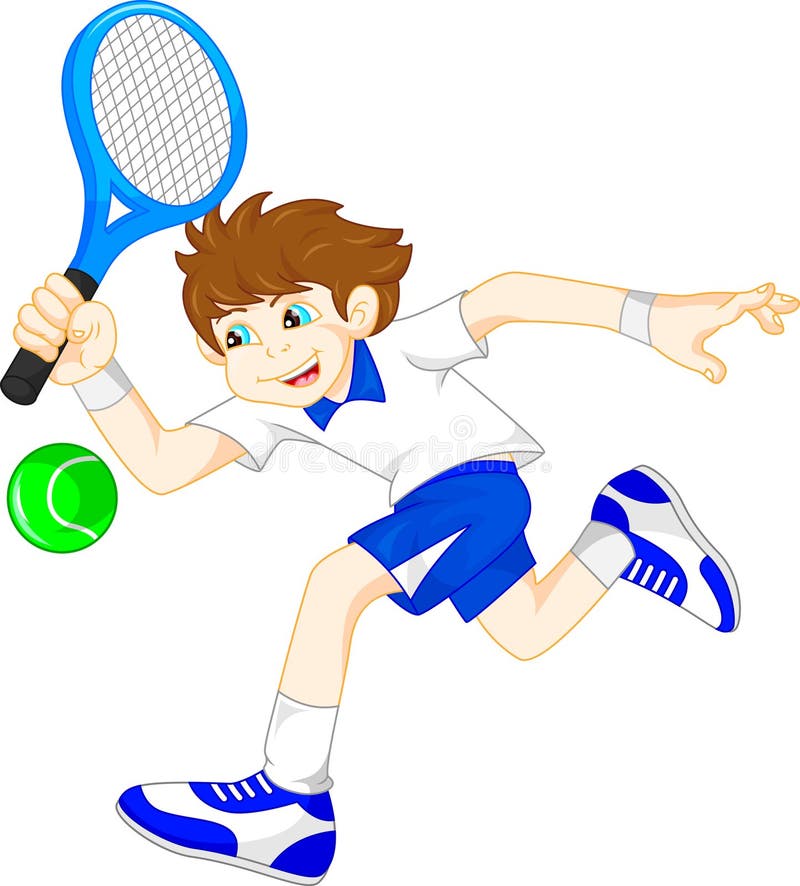 Leka tennis för tecknad filmpojke stock illustrationer Leka tennis för tecknad filmpojke stock illustrationer