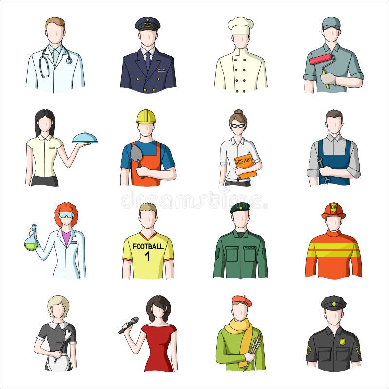 Lekarka, pracownik, wojskowy, artysta i inni typ zawód, Zawód ustalone inkasowe ikony w kreskówce projektują wektor ilustracja wektor Lekarka, pracownik, wojskowy, artysta i inni typ zawód, Zawód ustalone inkasowe ikony w kreskówce projektują wektor ilustracja wektor