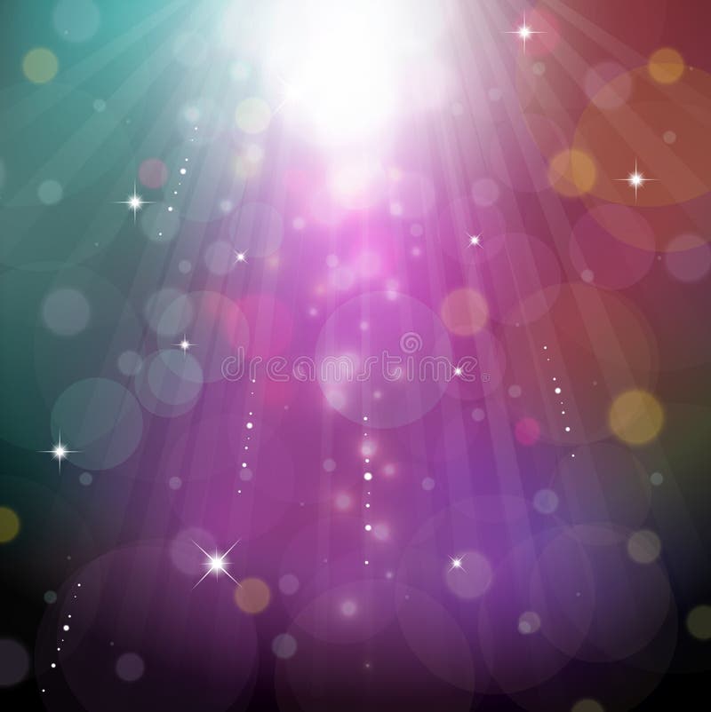 Lekkich promieni tło z bokeh skutkiem i rozjarzonymi gwiazdowymi cząsteczkami ilustracji Lekkich promieni tło z bokeh skutkiem i rozjarzonymi gwiazdowymi cząsteczkami ilustracji