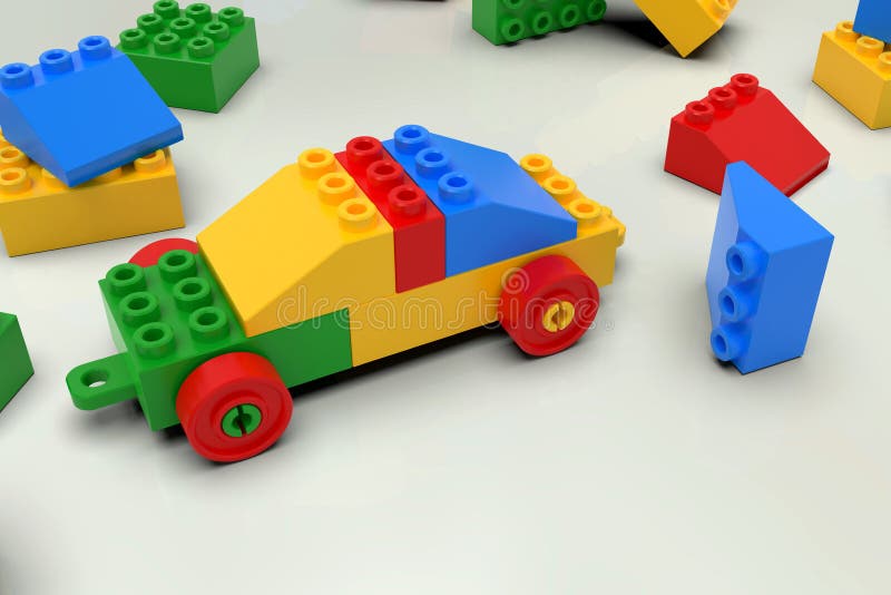 Leksakbil som byggs från färgrika kvarter, legostil fotografering för bildbyråer