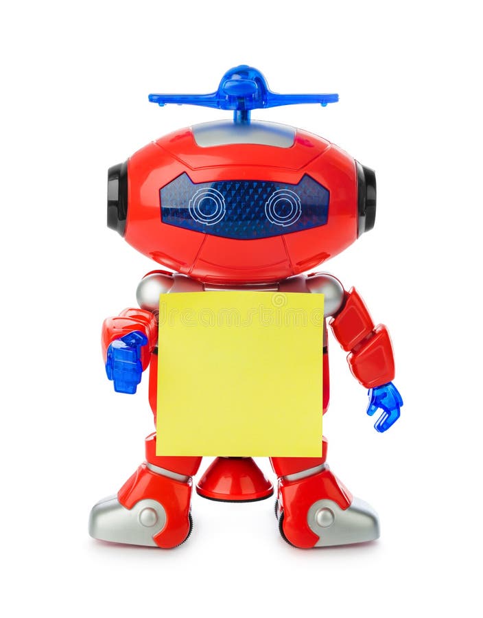 Leksakrobot med tomt papper royaltyfri foto