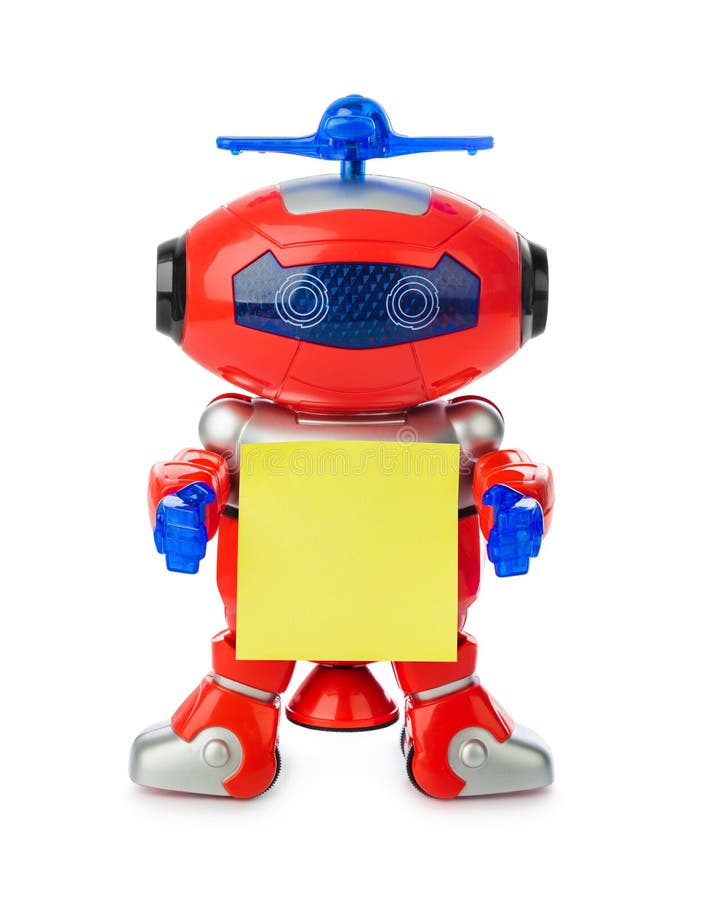 Leksakrobot med tomt papper royaltyfri foto