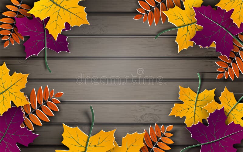 Lemn de toamnă de fundal colorat frunze de fundal de lemn 3d design pentru afișul banner de toamnă sau ziua Recunoștinței stock illustration