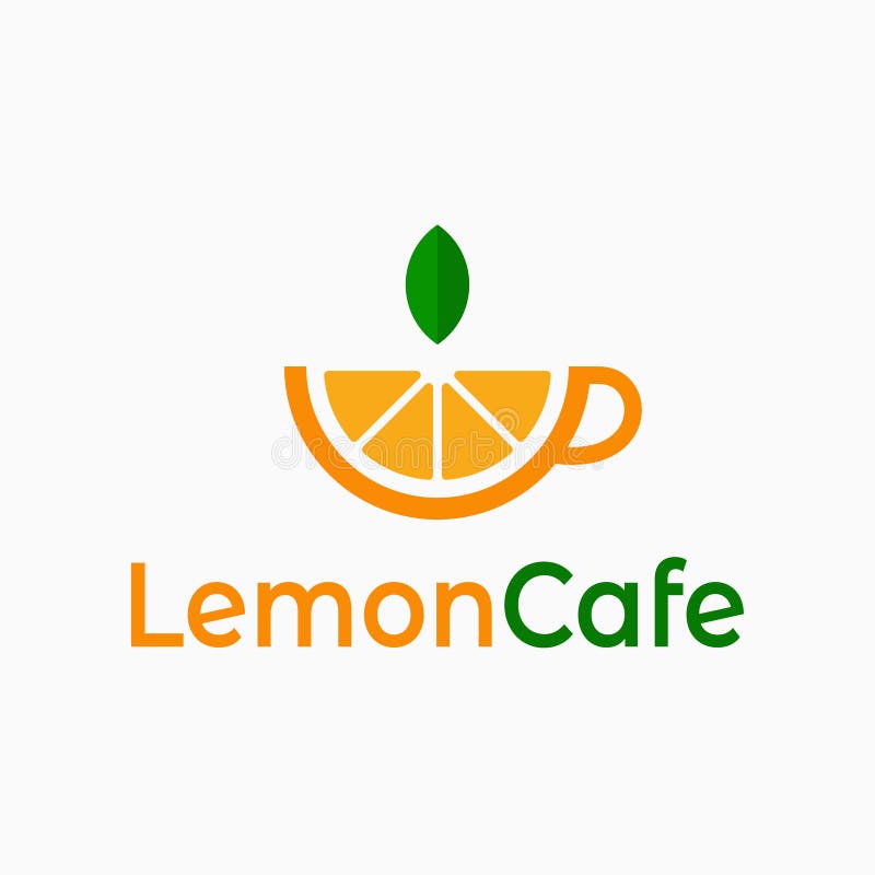 Lemon cafe logo. Cup of tea with lemon on white