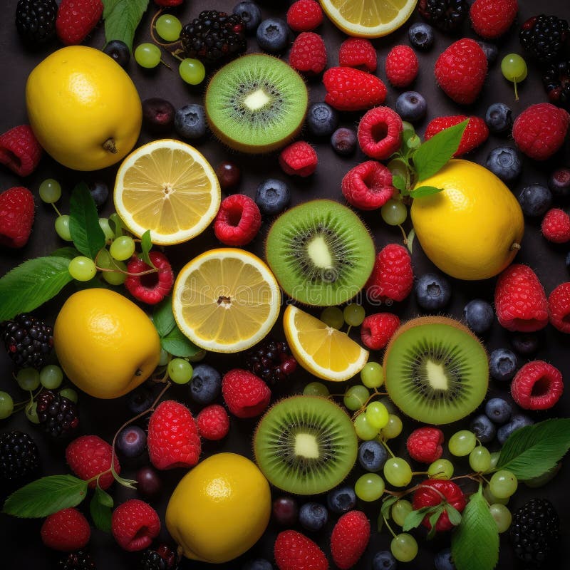 Lemon e kiwi freschi assorti frutta retroterra amore frutti sani alimenti prodotti illustrazione di stock