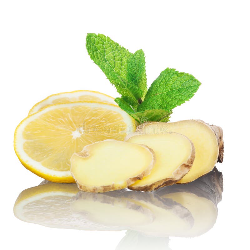 Lemon, Ginger And Mint Isolated On White Stock Image Image of organic