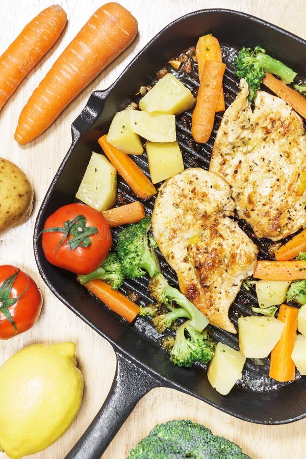 Lemon Grilled Chicken Breast Fried Vegetables in Pan Stock Image Image of barbecue, closeup