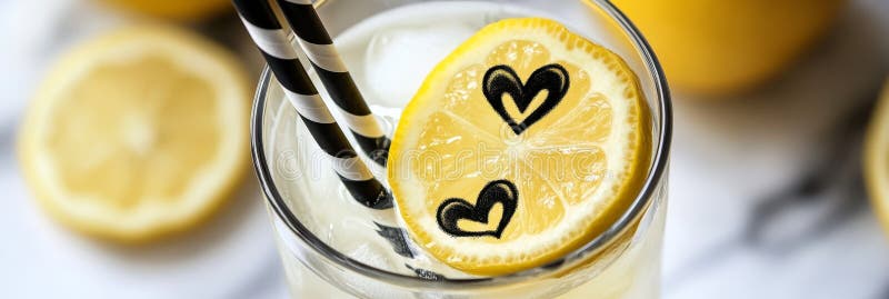 Lemon Heart Drink Delight Riempire le fette di limone a forma di limone a forma di cuore vibrano gli agrumi illustrazione vettoriale