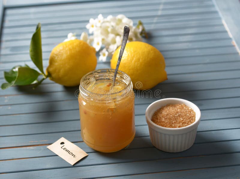 Lemon Jam in the Glass Jar with Fruit Around Stock Photo Image of