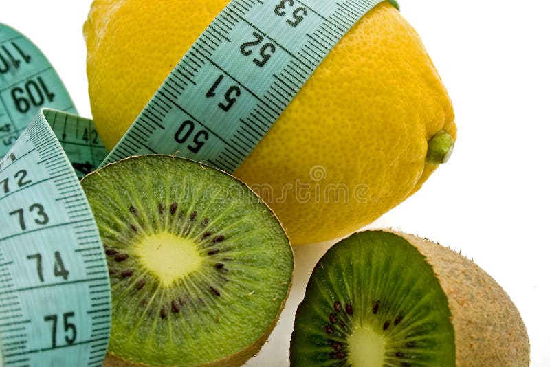 Lemon, kiwi and blue measuring tape