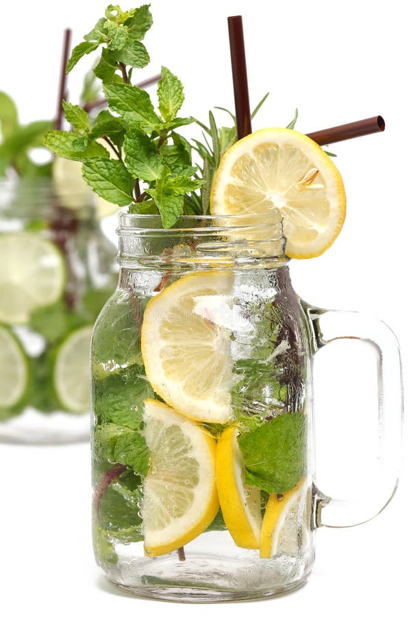 Lemon Lime Soda Mint Rosemary Fresh Drink Isolated Stock Photo Image