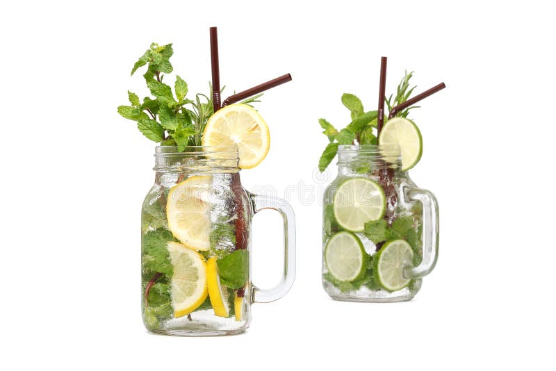 Lemon Lime Soda Mint Rosemary Fresh Drink Isolated Stock Image Image