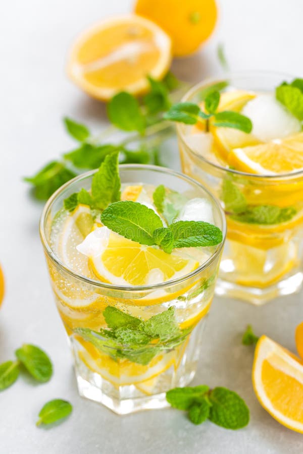 Lemon Mojito Cocktail with Fresh Mint, Cold Refreshing Summer Drink