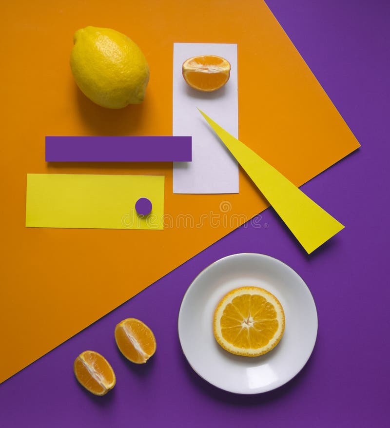Lemon Orange on a Bright Background Blue Yellow Orange Triangle Circle