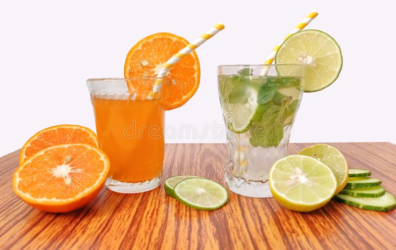 Lemon and Orange Juice with White Background Stock Photo Image of