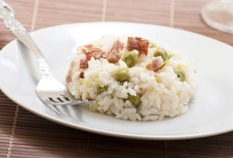 Lemon Risotto with Bacon and Peas Stock Image Image of cooking, white