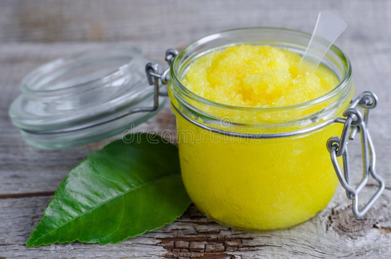 Scrub Made of Sea Salt, Lemon Peel and Lemon Juice Stock Image Image