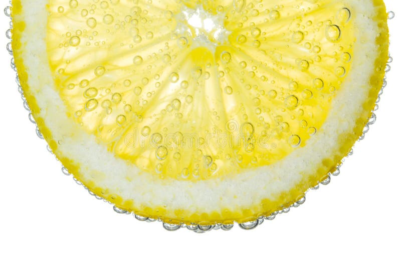 Lemon Slice in Clear Fizzy Water Bubble Background