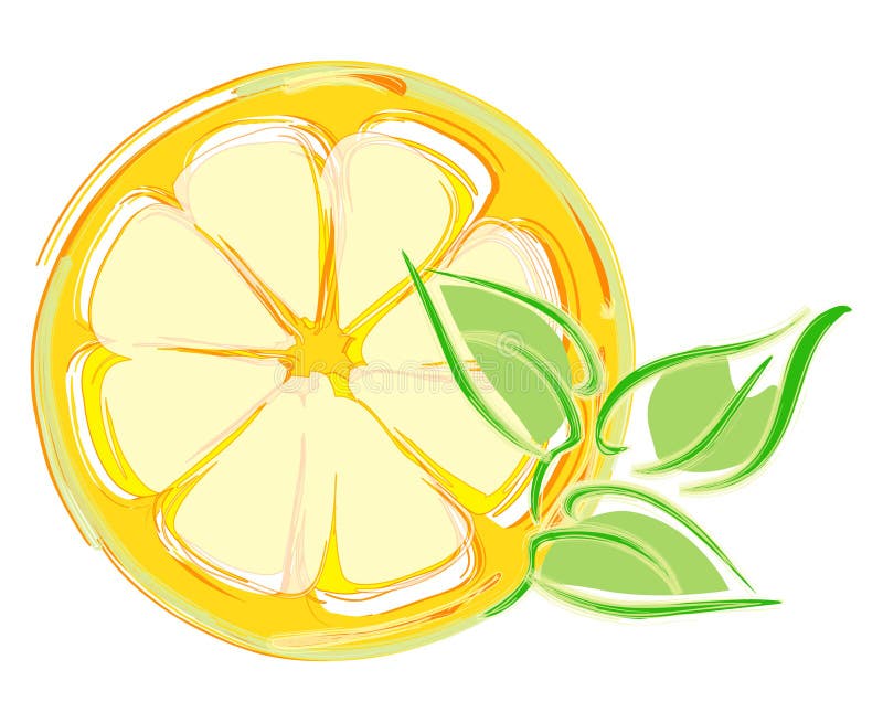 Lemon slice with leaves. artistic illustration