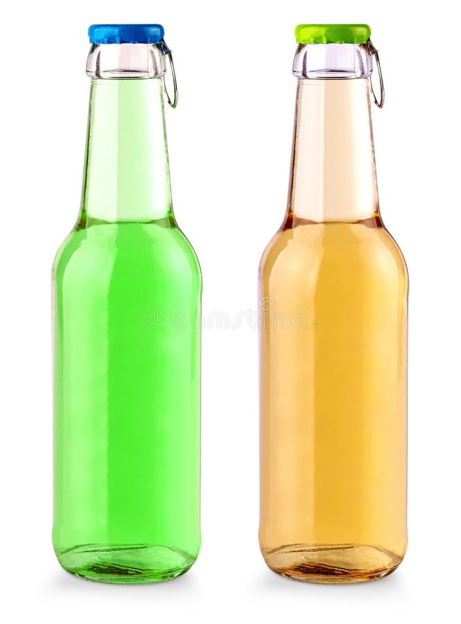 Lemon Soda Bottle with Colored Lid Isolated on White Background Stock