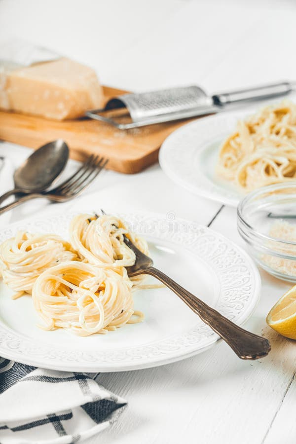 Spaghetti with Cream Cheese and Parmesan Stock Image Image of healthy