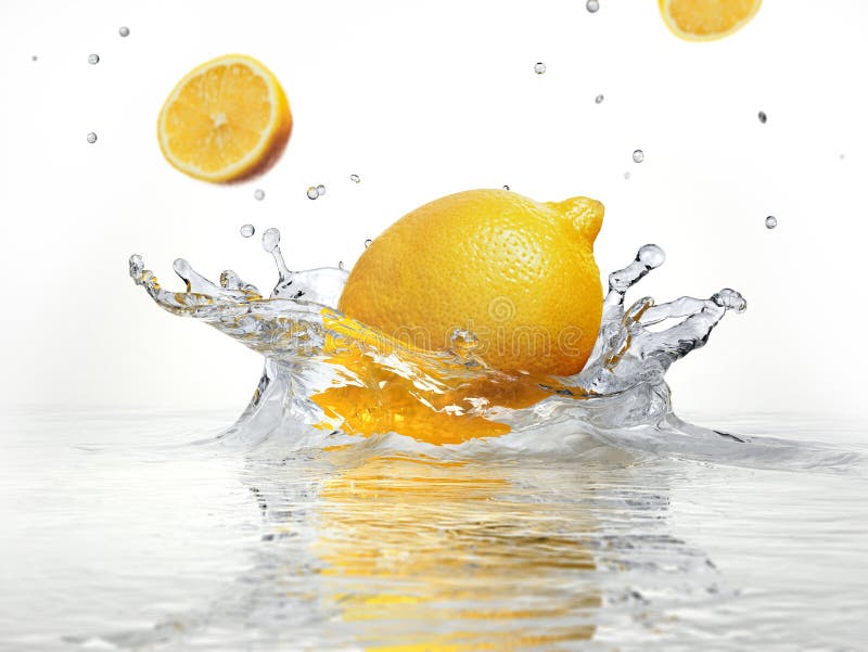 Lemon splashing into clear water. royalty free stock image Lemon splashing into clear water. royalty free stock image