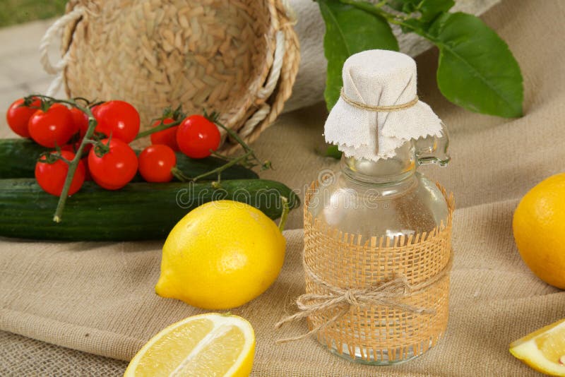 Lemon vinegar stock photo. Image of immune, lemon, bottle 58634612