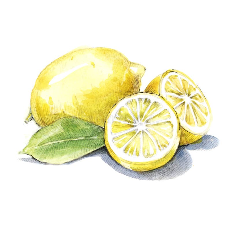 Lemon Watercolor Illustration on White Back Stock Image - Image of ...