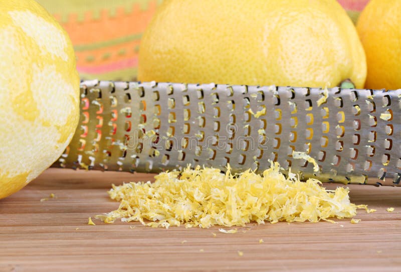 Lemon zest in macro with selective focus on zest.