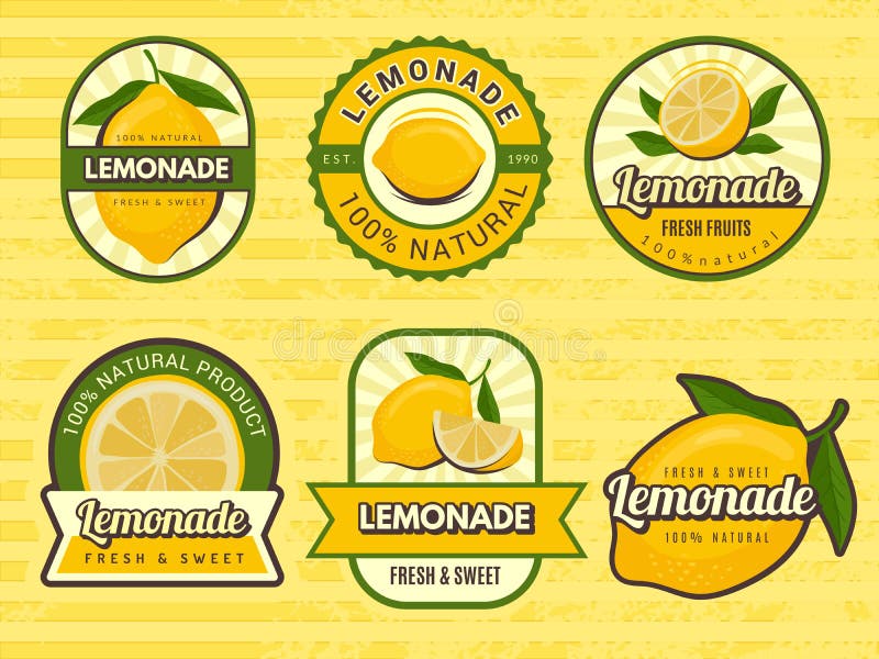 Lemonade badges. Retro labels with lemon illustrations vector design emblem for juice