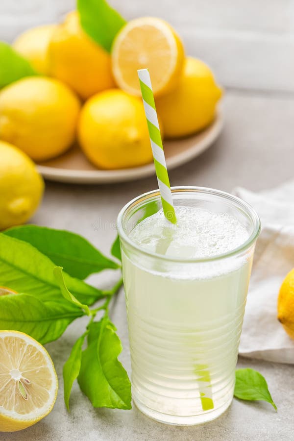 Lemonade. Drink with fresh lemons. Lemon cocktail with juice.