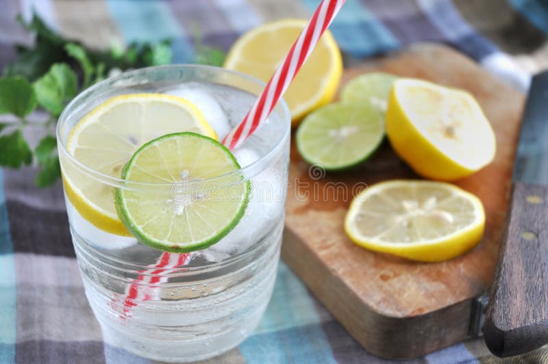 Lemonade Glass With Red Straw Stock Image Image of board, lime 60572227