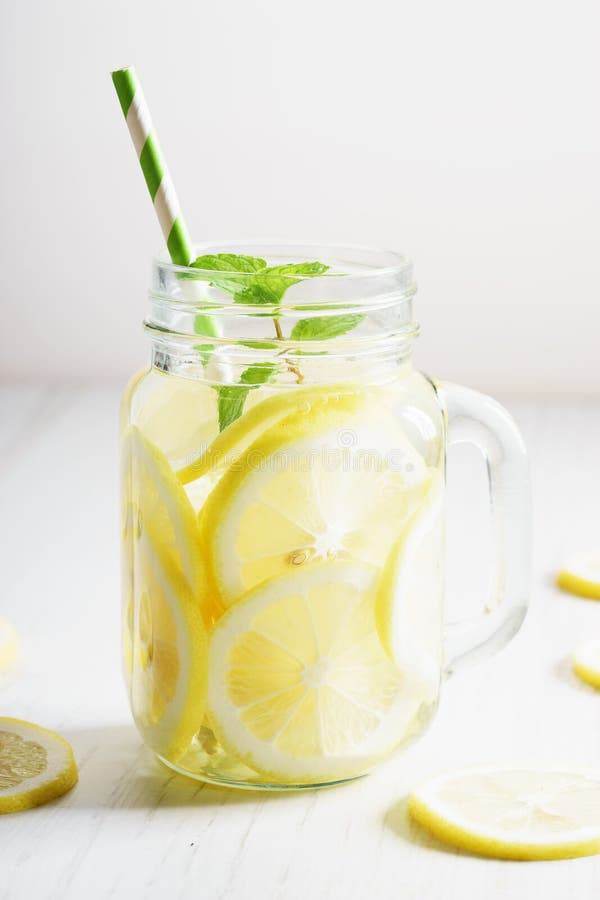 Lemonade in Jar with Green Straw Stock Photo Image of slice, flavored