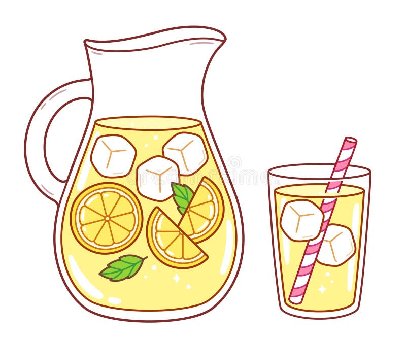 Lemonade pitcher and glass cartoon drawing stock illustration